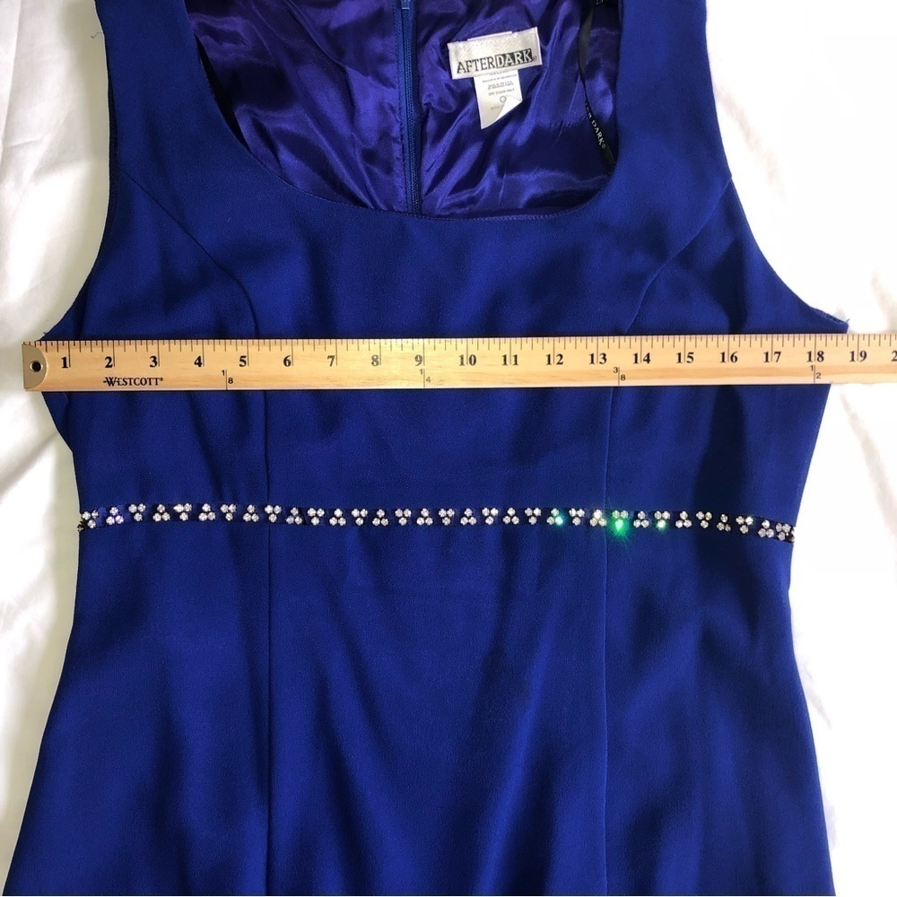 After Dark Evening Gown Blue Rhinestones Formal Prom Sleeveless - Picture 8 of 12